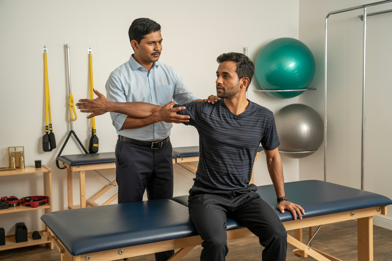 Physiotherapists at multispeciality hospital in Salem provide rehabilitation, care, recovery exercises.