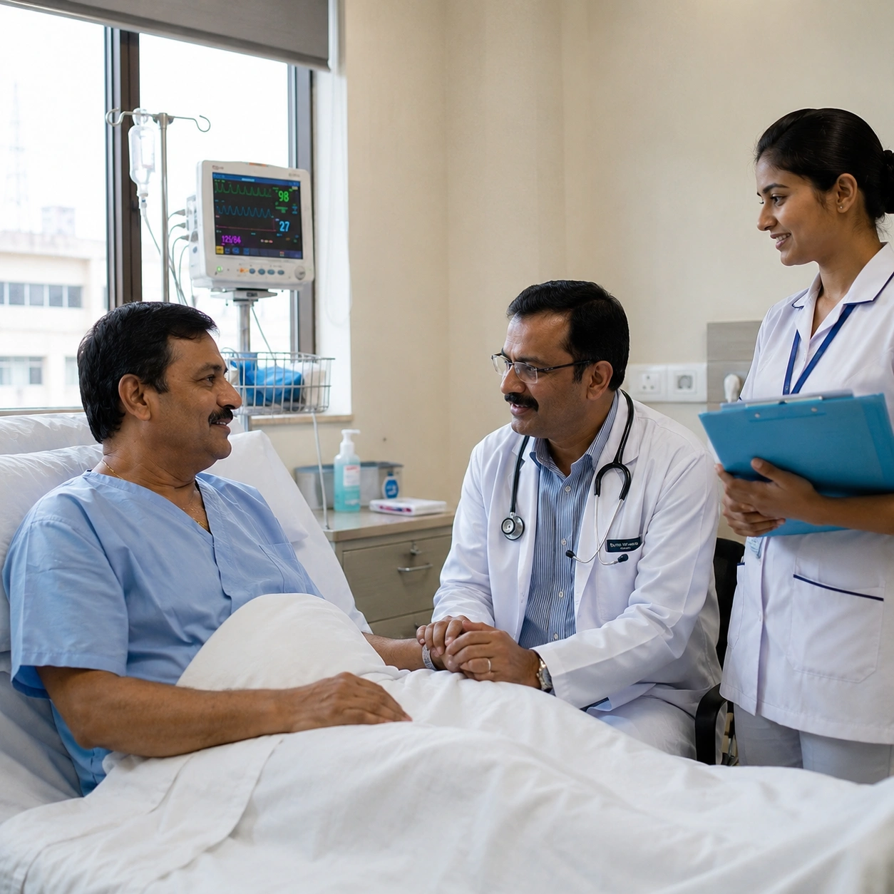 Bengali patient receiving multilingual healthcare support and medical assistance at VIMS Hospital Bangalore.